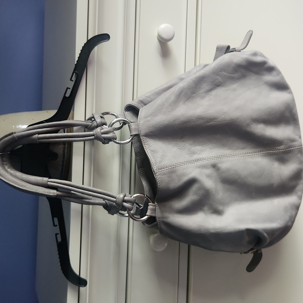 Lavorazione Artigiana Gray leather bag with silver hardware